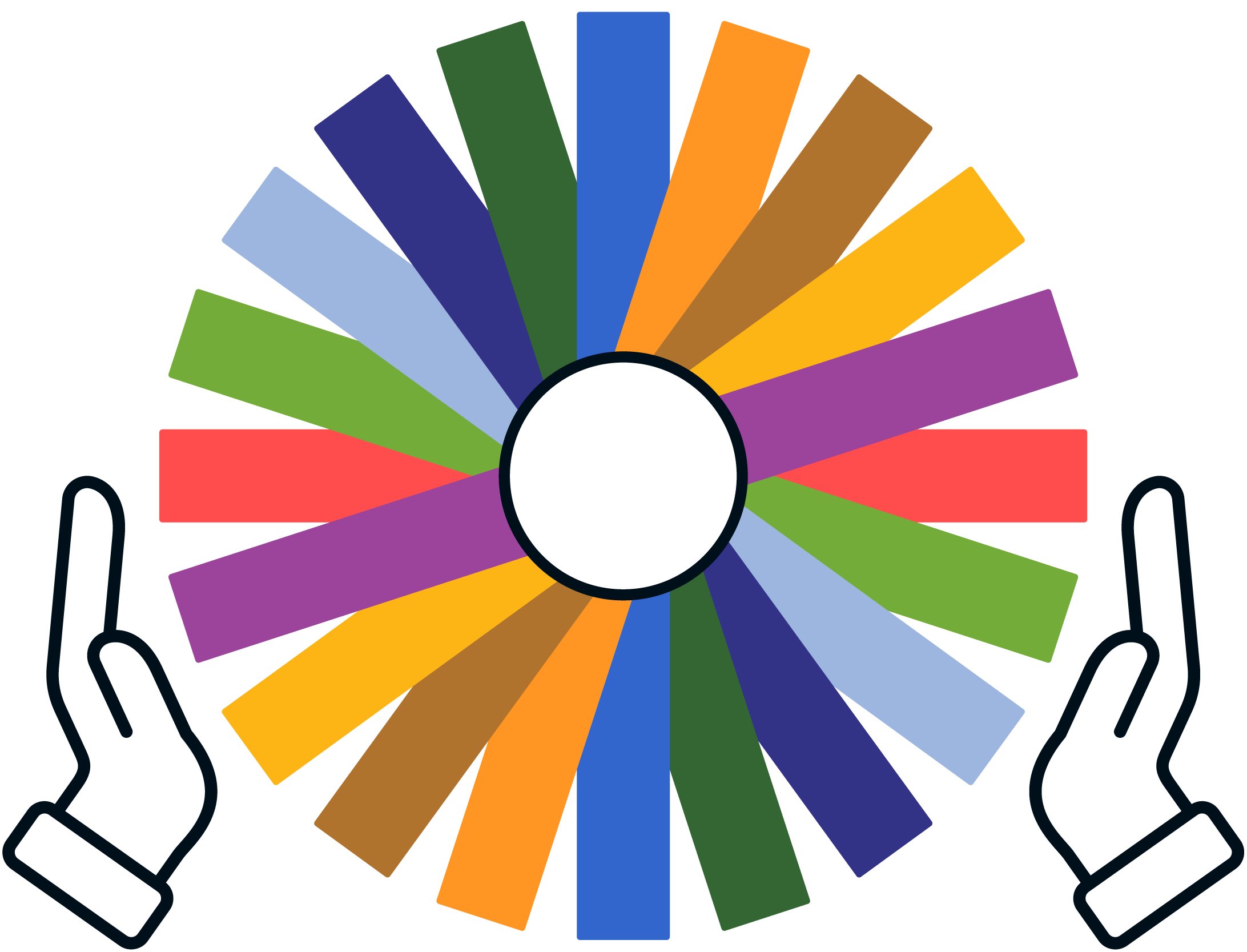 A circle of ribbons in various campus colors, framed by two hands.